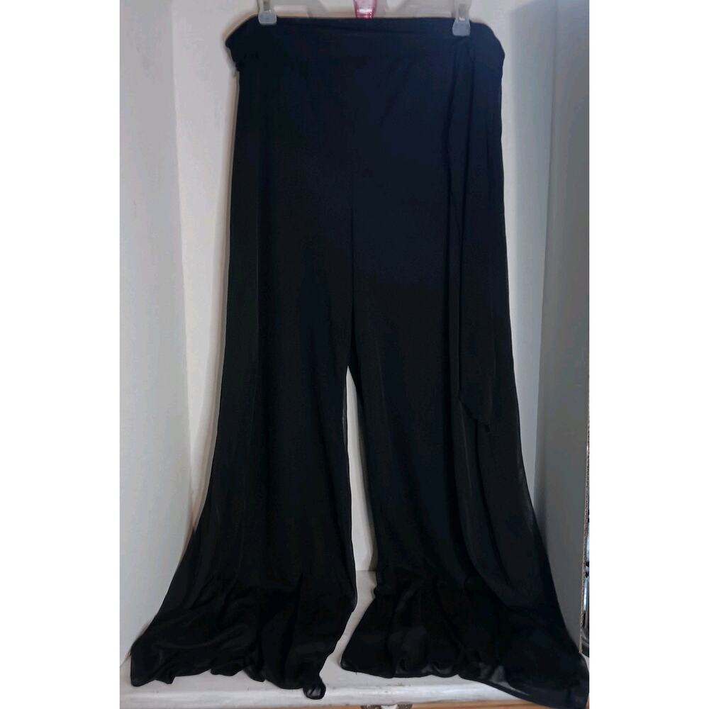 Onyx Nite Women's Pants Wide Leg Sheer Overlay Fabric Belt Size XL New Tags